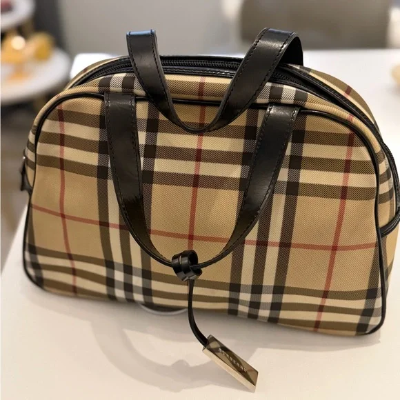Burberry Check Canvas Bowler Bag – Black Trim - Picture 3 of 10